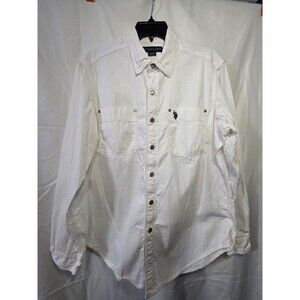 US Polo Assn Men Dress Shirt L White Seersucker Stripe Embroidered Pony